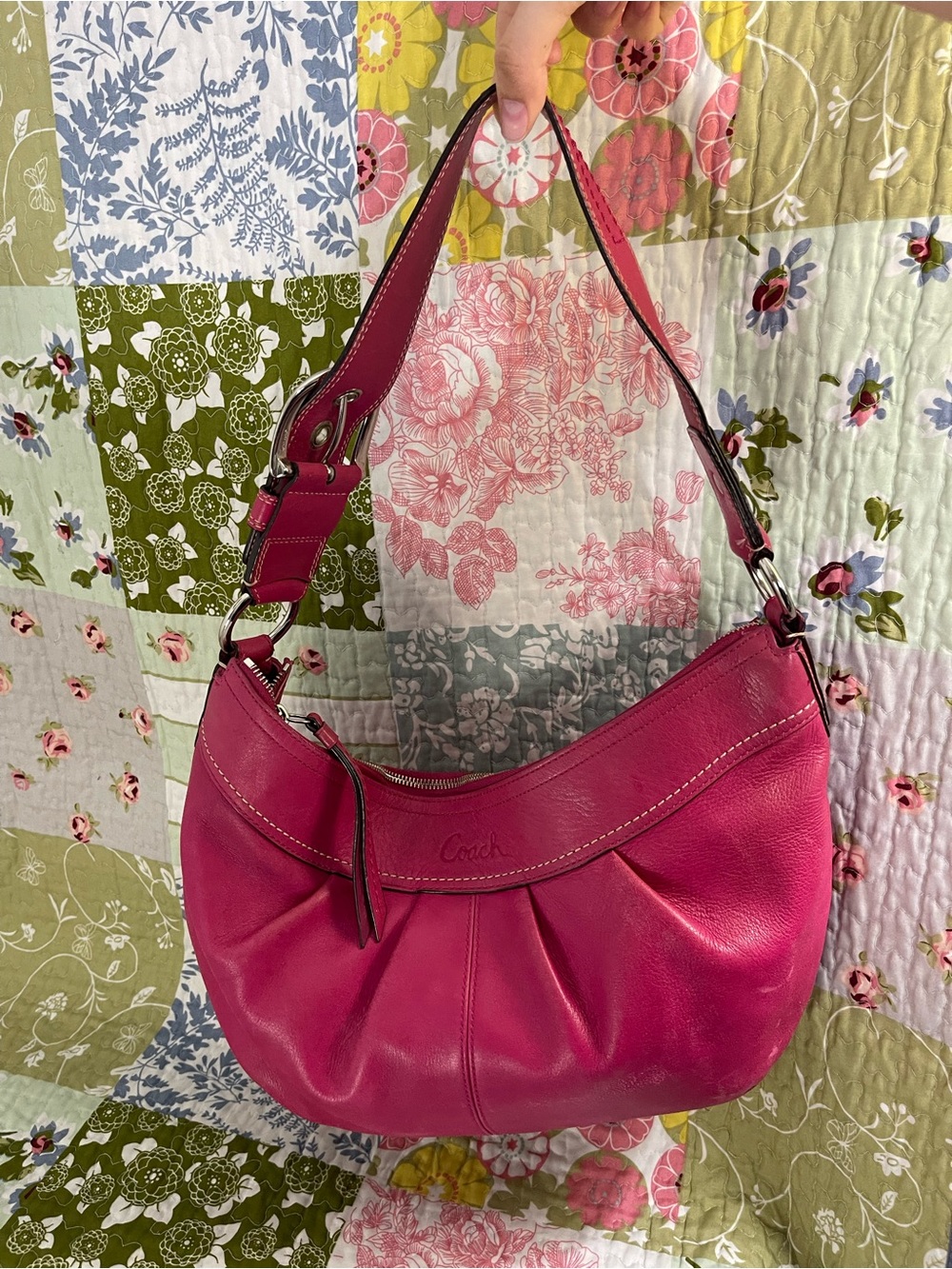 Coach Hot Pink Leather Shoulder Hobo Bag